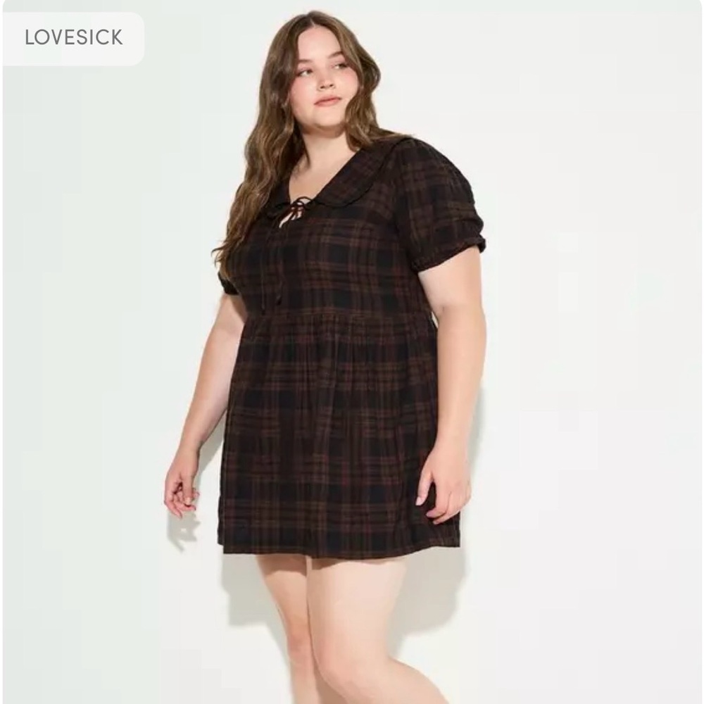 NWT Lovesick Plaid Mini Babydoll Dress